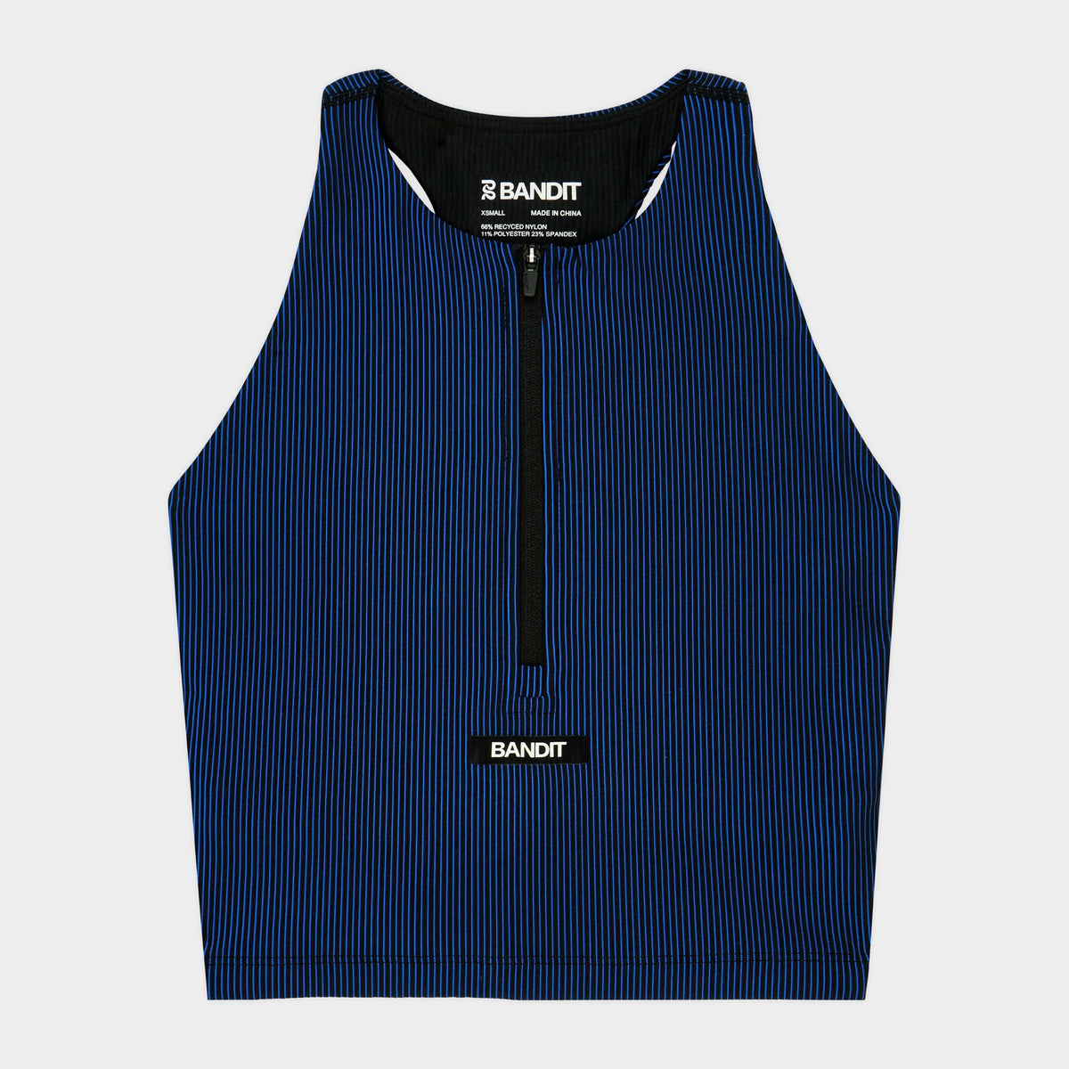 Next Gen Striped Cadence Halter Zip Crop - Black / Bauhaus Blue